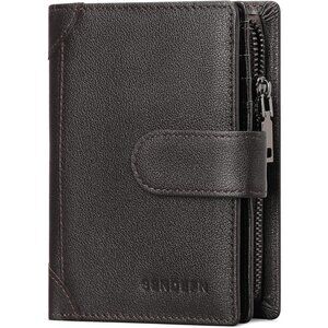 Men's F-Coffee Genuine Leather Bifold Wallet Blocking Credit Card Coin Pocket